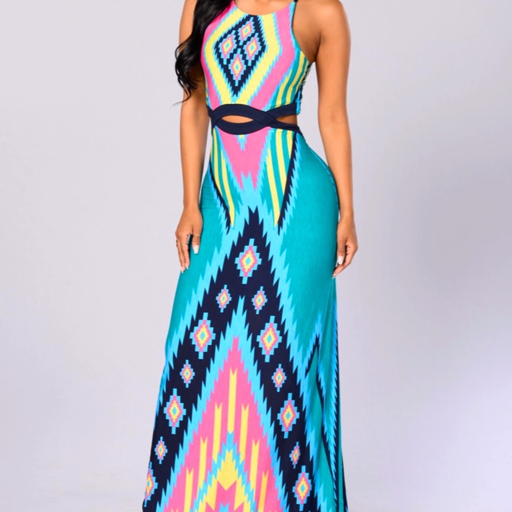 Fashion Nova Cutout Tribal Print Maxi Dress